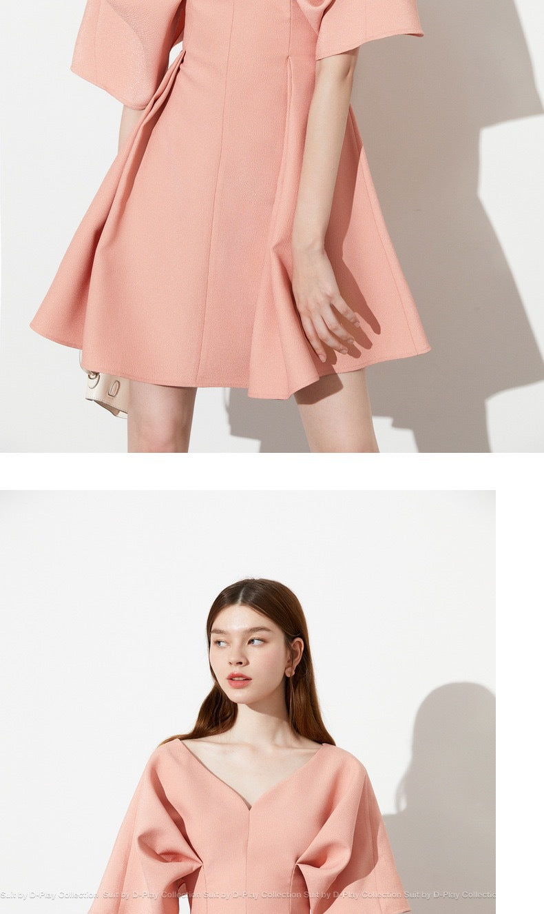 Tanglimei 2024 Spring/Summer Fitted Waist Pleated Slim-Fit Formal Dress Pink Western Style Girly Temperamental Skirt Daily Style