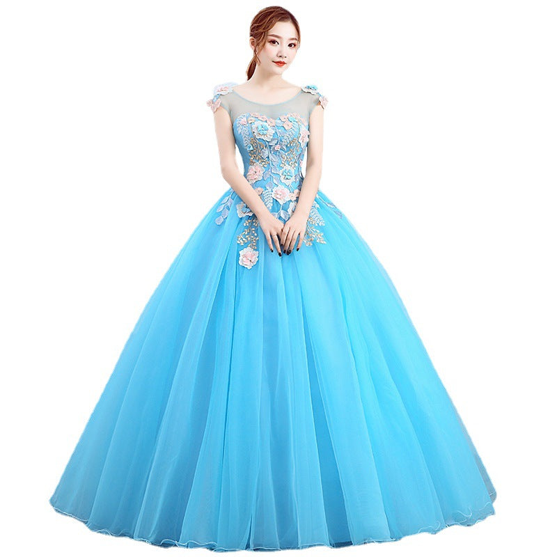 Solo Performance Costume Pettiskirt Female Host Art Exam Dress 2024 New Evening Dress Long Studio Colored Mesh
