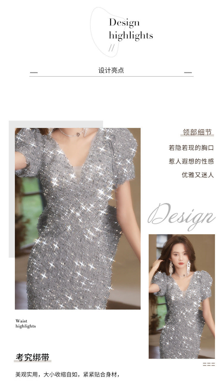 Evening Dress for Women 2024 New Light Luxury Toast Clothing Banquet Host Light Luxury Minority Light Luxury Fishtail Dress