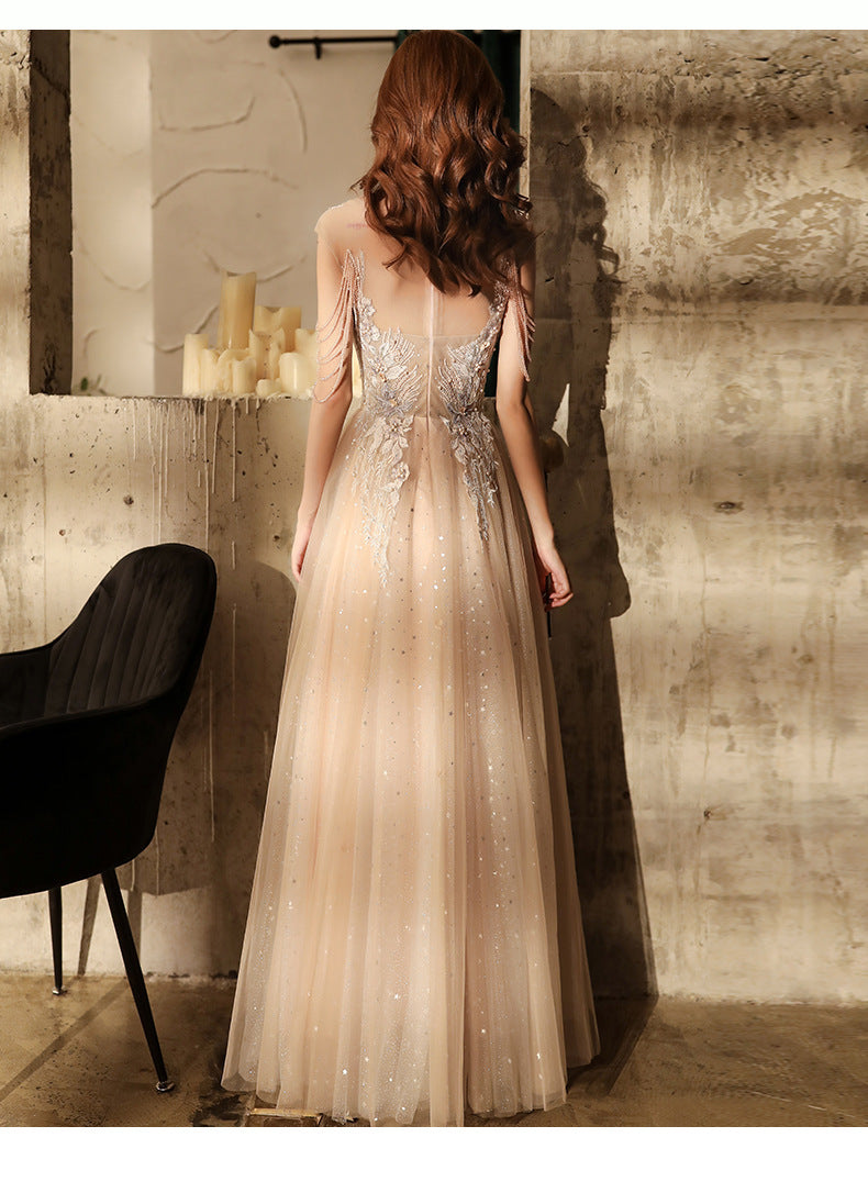 Shoulder Tassel Evening Dress 2024 New Banquet Long Elegant Sexy Socialite Dignified Annual Meeting Host Dress