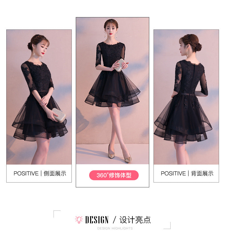 Wholesale Black Evening Dress for Women 2024 New Elegant Small Banquet Party Short Host Slimming Evening