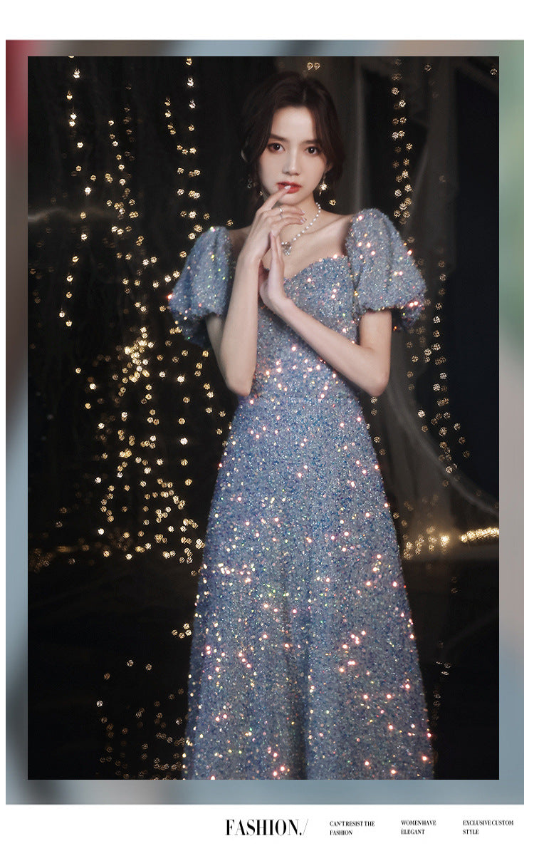 3183 Evening Dress Women's New Annual Party Banquet Temperament Entry Lux Niche High-End Host High Sense Dress