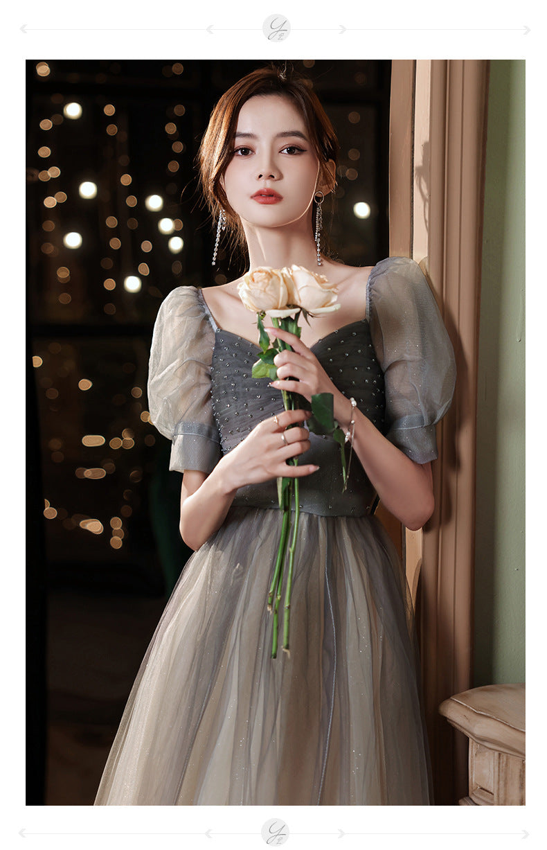 French Evening Dress for Women Light Luxury Minority High-End Banquet Elegant Art Exam High Sense Adult Formal Dress Dress Summer