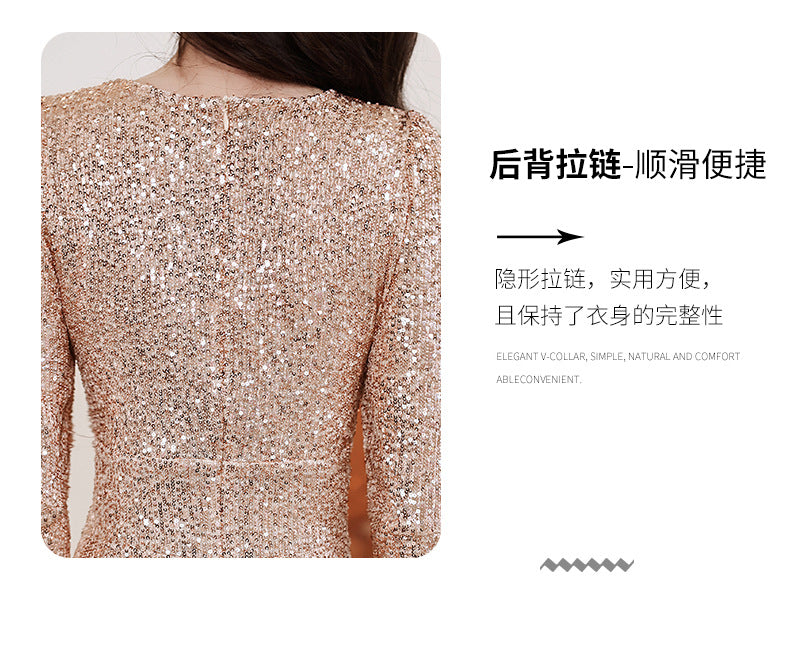 Birthday Banquet Evening Dress for Women 2024 New Host Temperament Fishtail Heavy Embroidery Sequins Half Sleeve Dress Dress