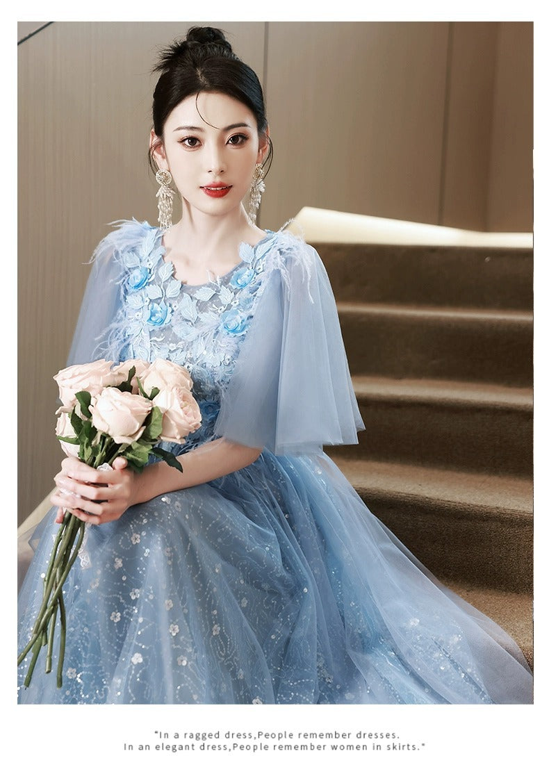 Blue Evening Dress High-End Affordable Luxury Niche Fairy 2024 New High Sense Dinner French Host Long