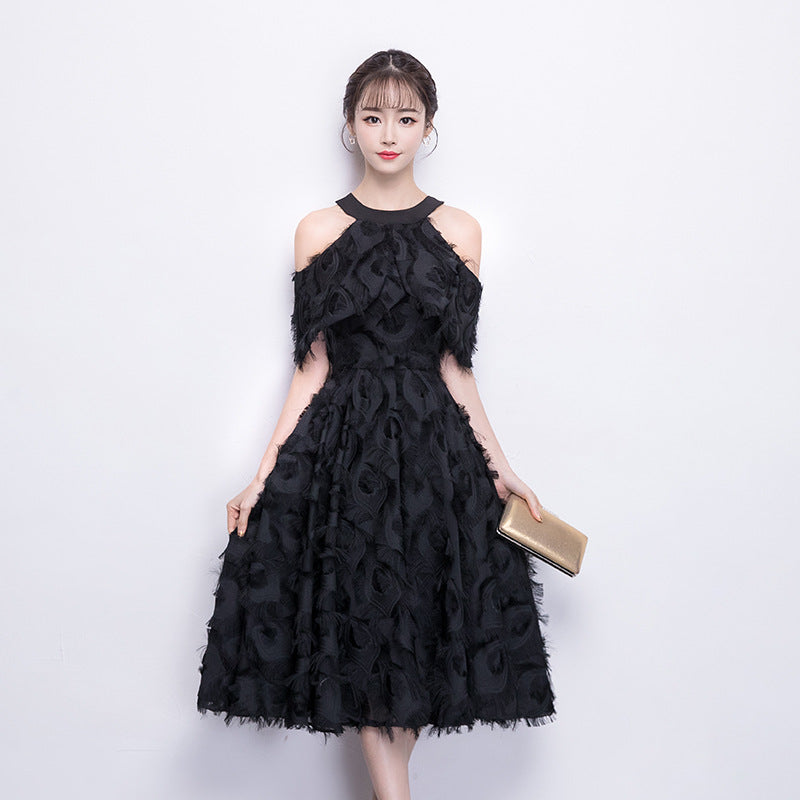 Halter Banquet Evening Dress Dress Women's 2024 Autumn New Elegant Long Slimming Solo Art Exam Pink Bridesmaid