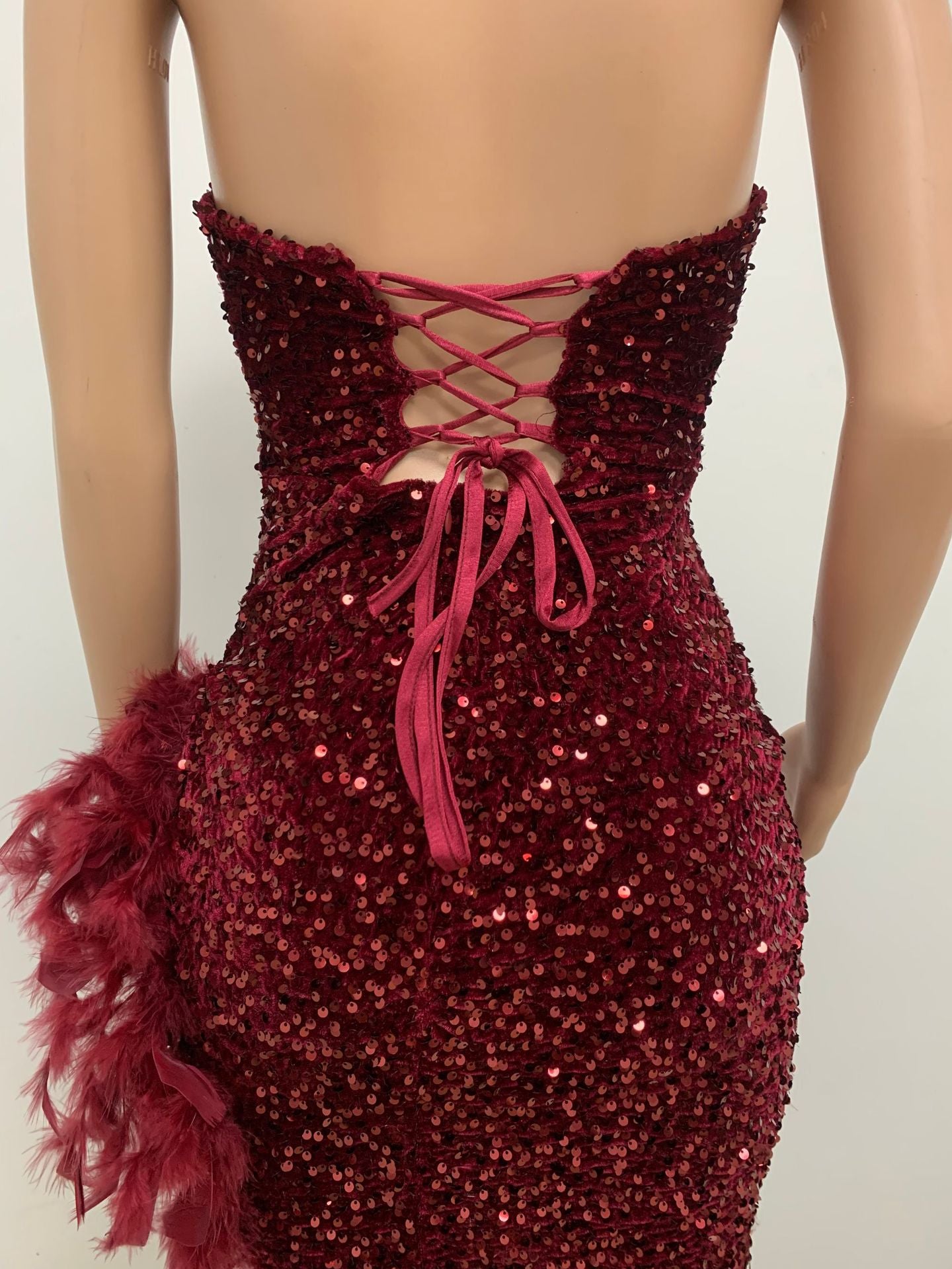 INS Europe and America Cross Border Women Wish Amazon EBay Independent Station Tube Top Backless Sequined Feather Dress Female