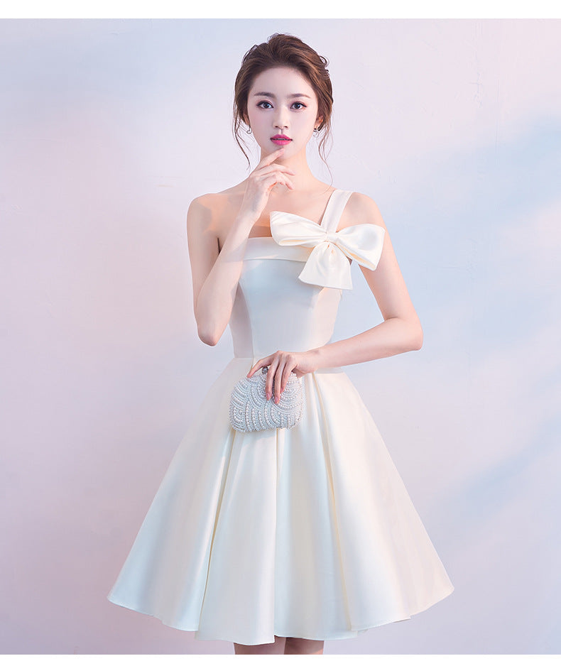 Women's Tube Top Evening Dress White Short 2024 Autumn Bridesmaid Niche Daily Style Birthday Dress