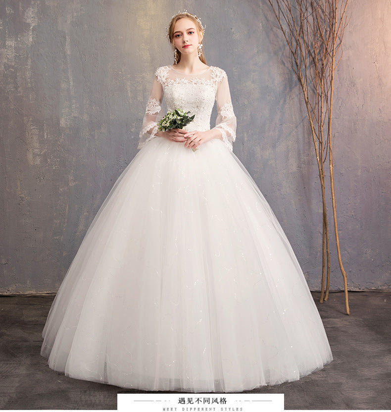 Wedding Dress 2024 New off-Shoulder Half Sleeve Korean Style Bridal Wedding Dress Floor-Length plus Size Slimming Wedding Dress Wholesale H16