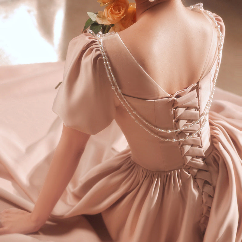 Pink Little Evening Dress Female High-End Banquet Temperament Entry Lux Senior Sense Niche Host Annual Meeting Vocal Music Art Test