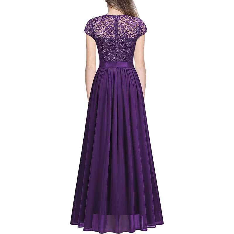 Cross-Border Amazon Fashion Banquet Dress Elegant European and American Bridesmaid Dress Wedding V-neck Short Lace Chiffon Dress