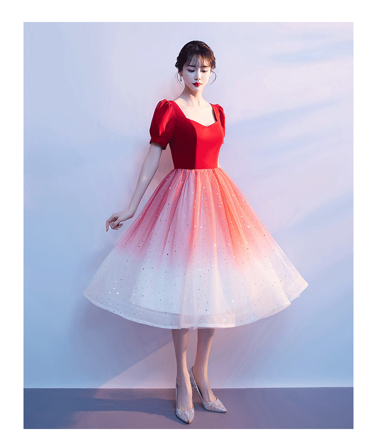 Red Song Choir Performance Dress for Women Modern Adult Banquet Conductor Dress Slim Gradient Color Art Exam Dress Academy Style