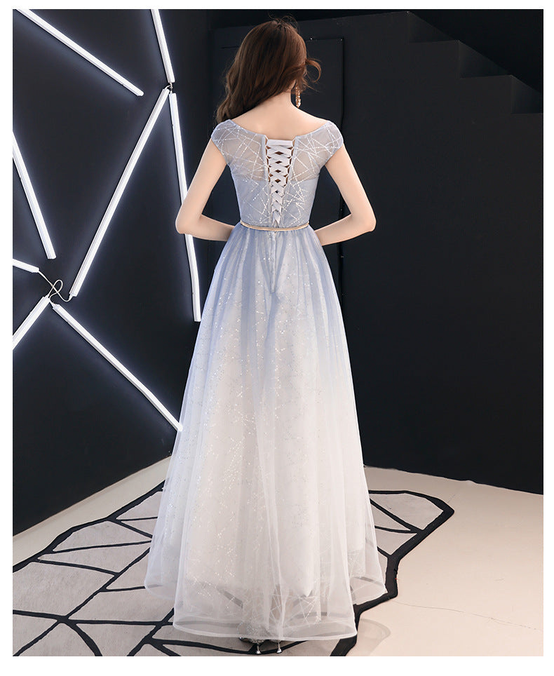 Starry Sky Gradient Banquet Evening Dress for Women 2024 New High-End Elegant Art Exam Host Long Slimming Dress