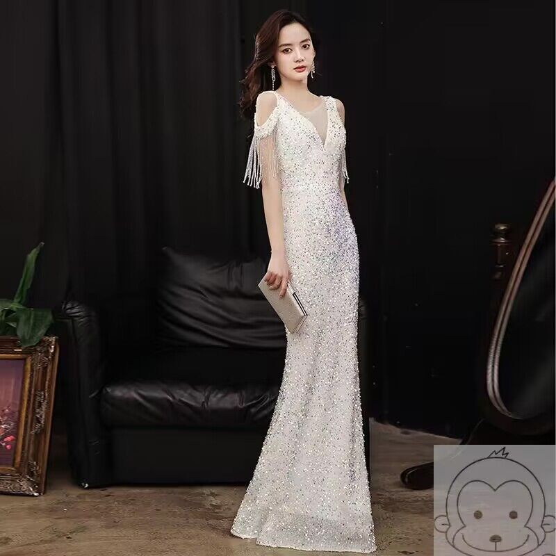 3185 Heavy Industry Evening Dress Women's New Banquet Temperament High-End Fishtail Host Socialite Light Luxury Minority High-End