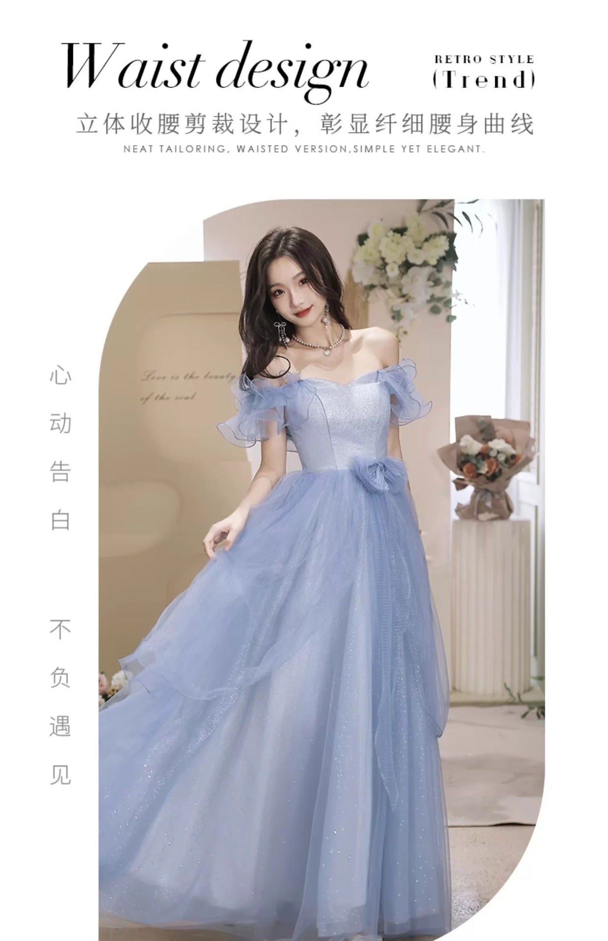 Blue Evening Dress for Women 2024 New High-Grade Fairy Graduation Host Art Exam High-End Affordable Luxury Niche French Style