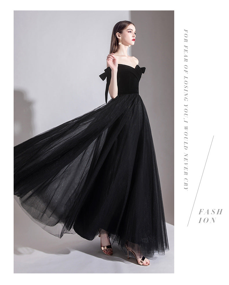 off-Shoulder Black Evening Dress Female 2024 New Sexy Aura Queen Banquet Modern Temperament Slimming Long