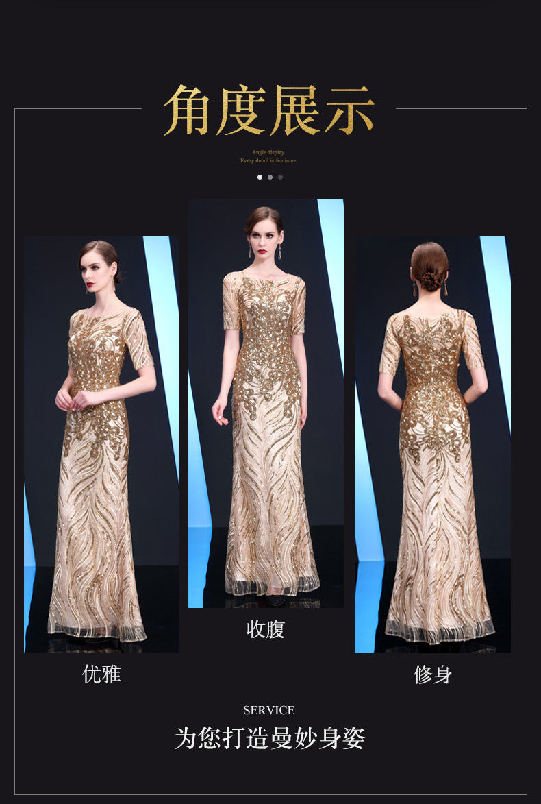 New Mother-in-Law Wedding Clothes Catwalk Young Wedding plus Size Happy Mother-in-Law Mother-in-Law Wedding Champagne Gold Dress for Women