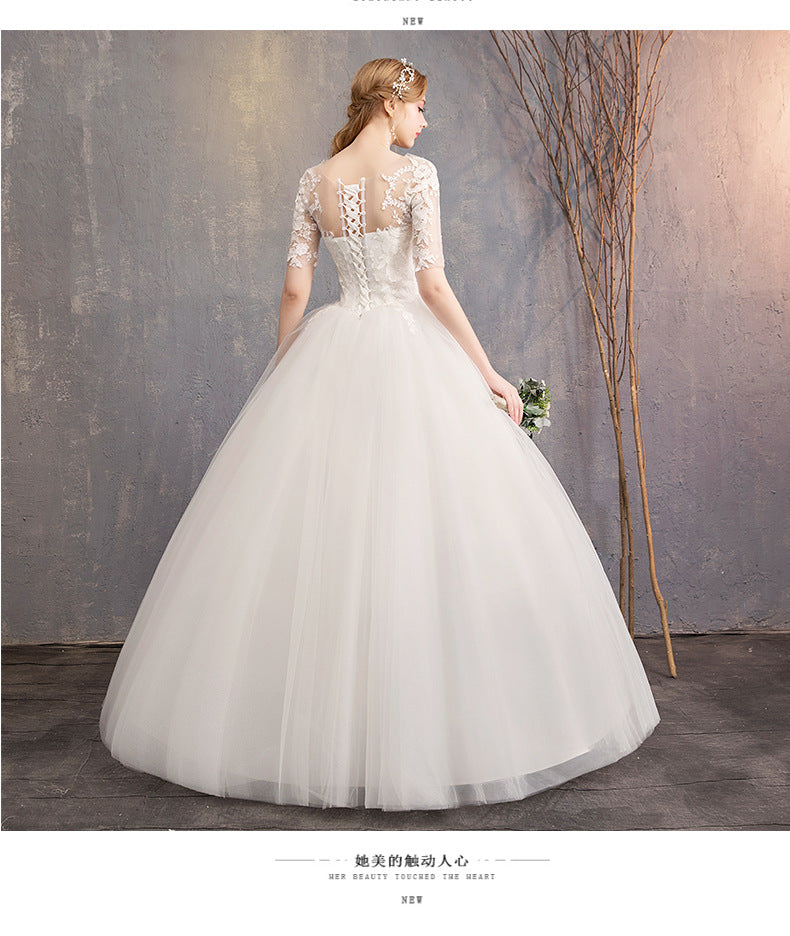 Wholesale Primary Wedding Dress 2024 New off-Shoulder Half Sleeve Floor-Length Simple Lightweight Wedding Dress French Retro Female Manufacturer