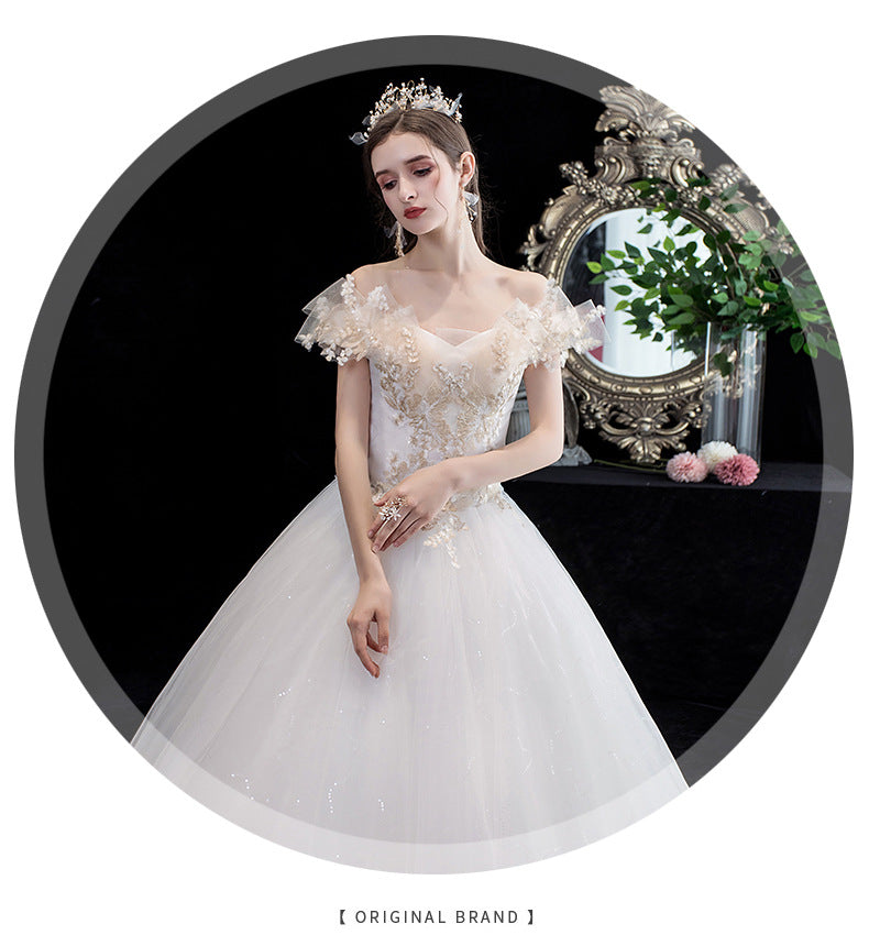Wedding Dress Bridal New French Style Floor-Length Simple Forest Style Slimming Off-Shoulder Studio Light Wedding Dress H25