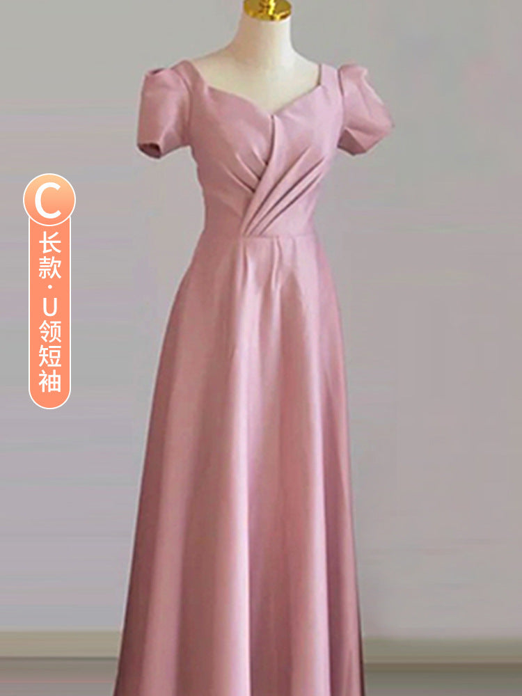 Bridesmaid Dress for Women 2024 New Summer Pink Small Wedding Daily Style Fairy Temperament Ladybros' Dress Women