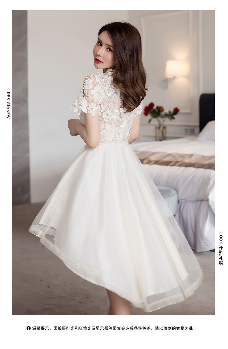 2024 New High Waist Toast Dress Bridal Wedding Dress Bridesmaid Wedding Dress Large Swing Belly Covering Lace Dress Long Dress