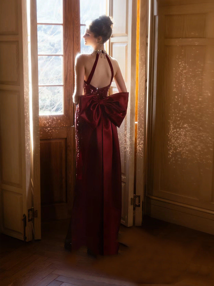 TOAST Clothing 2024 New High Sense Wine Red Bride Engagement Formal Dress Banquet Temperament Host Evening Dress Women