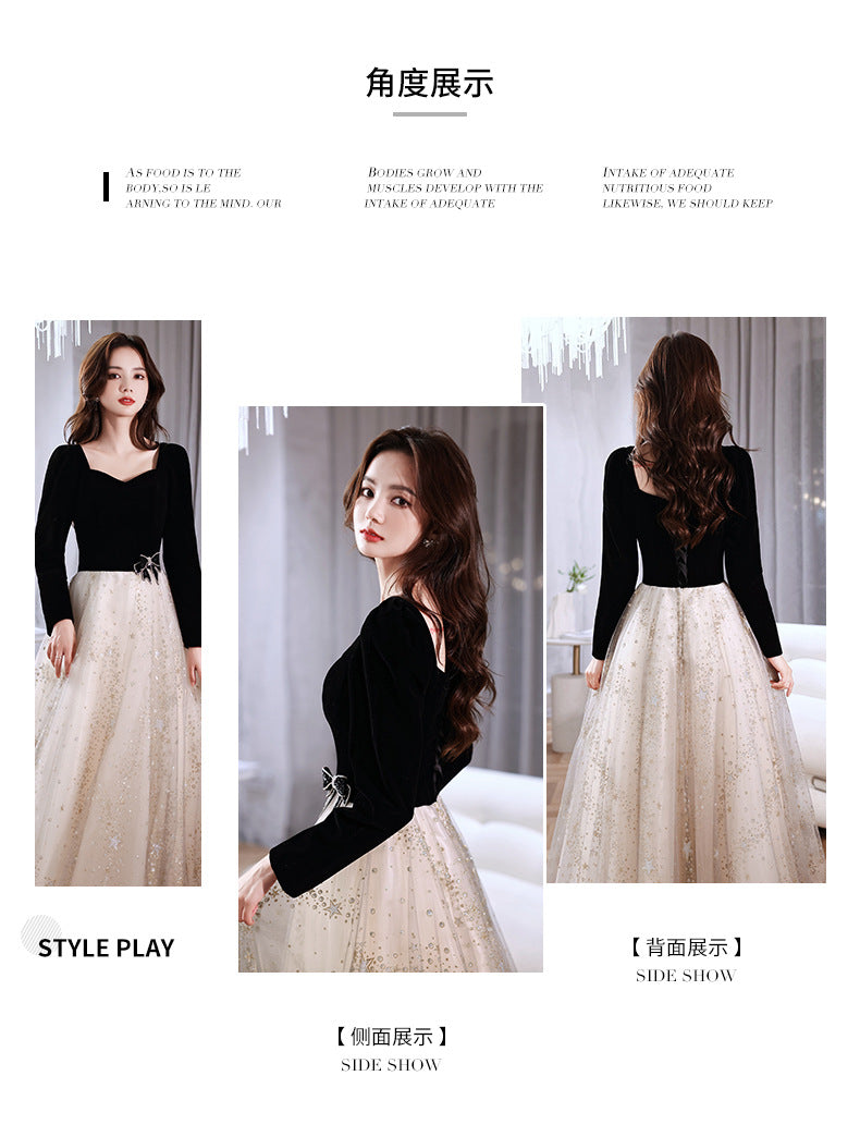 Black Evening Dress Banquet 2023 New Summer and Autumn Long Sleeve Elegant Annual Meeting Stunning Daily Dress Dress