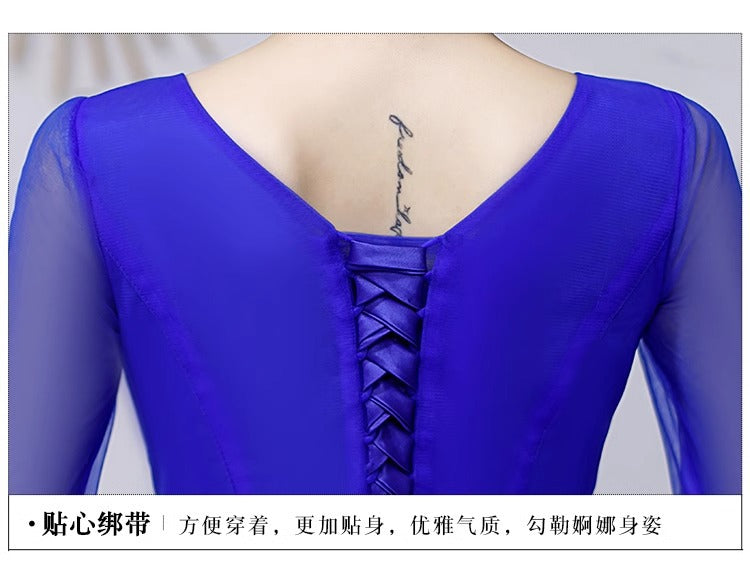 Colored Mesh Annual Meeting Host Performance Student Vocal Solo Art Exam Clothing Pettiskirt Long Evening Dress Female Autumn and Winter