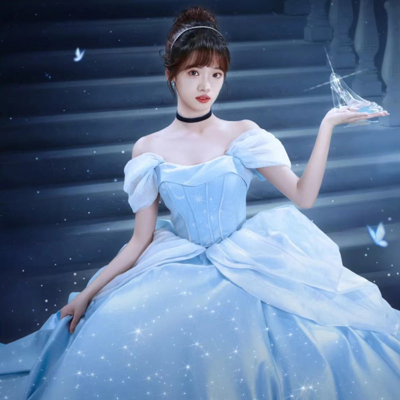 Evening Dress Women's, Blue Fairy High Sense Niche Princess Adult Ceremony Light Luxury Temperament Ladies Banquet Dress