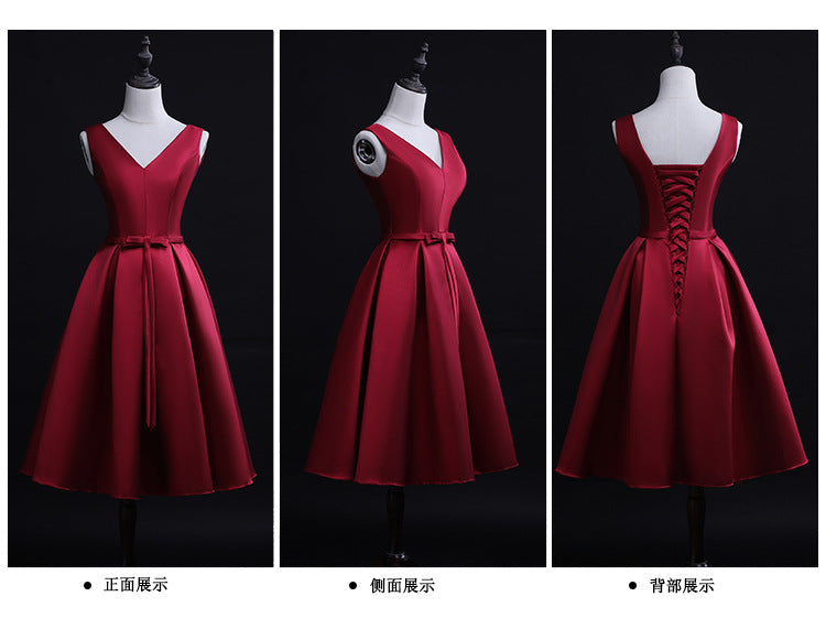 Bridal Toast Dress New Spring Short Red V-neck Engagement Return Wedding Dress for Women Slim Fit Slimming