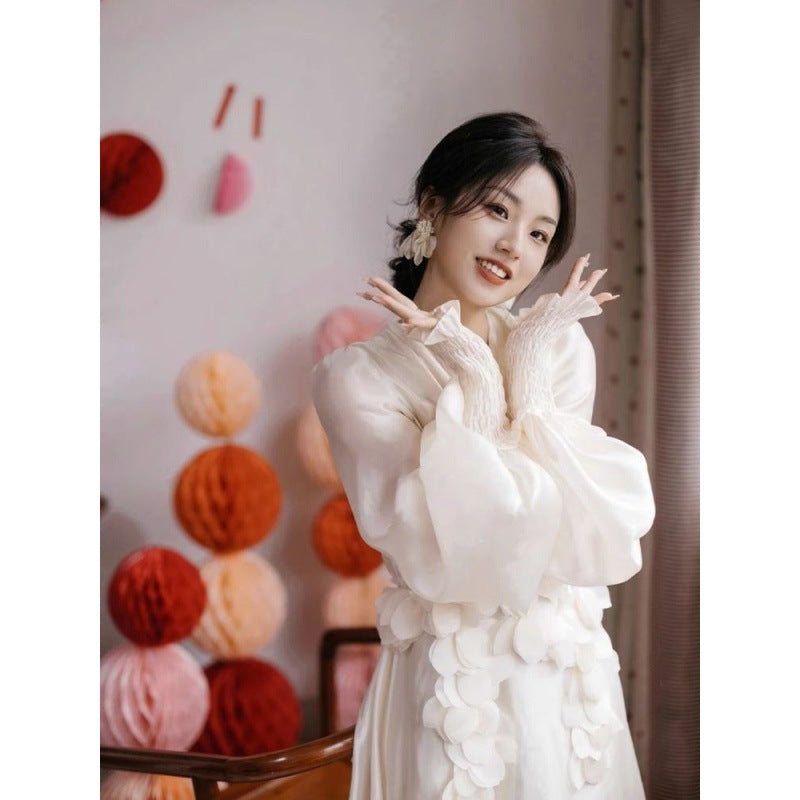 New Chinese Style Morning Gowns Female Bride Toast Clothing Engagement Dress High-End Affordable Luxury Niche White Fairy Waist-Tight Dress