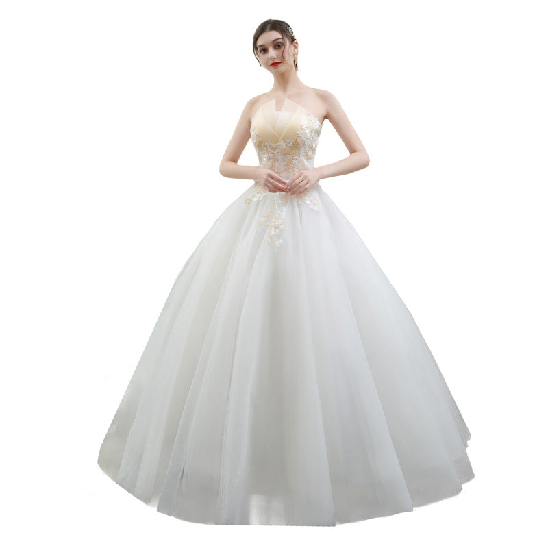 New Wedding Dress Forest Style French Strapless Bride Slimming Simple Wedding Gown Floor-Length Outdoor Veil Light