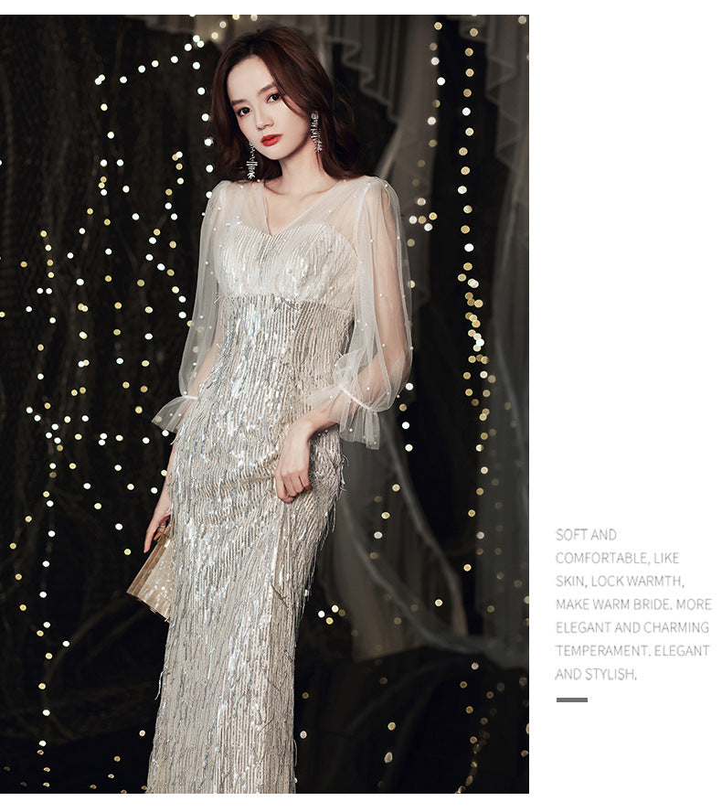 European and American Evening Dress 2024 New Light Luxury Light Luxury Temperament Dress Light Luxury Elegant Top Grade Banquet Dress