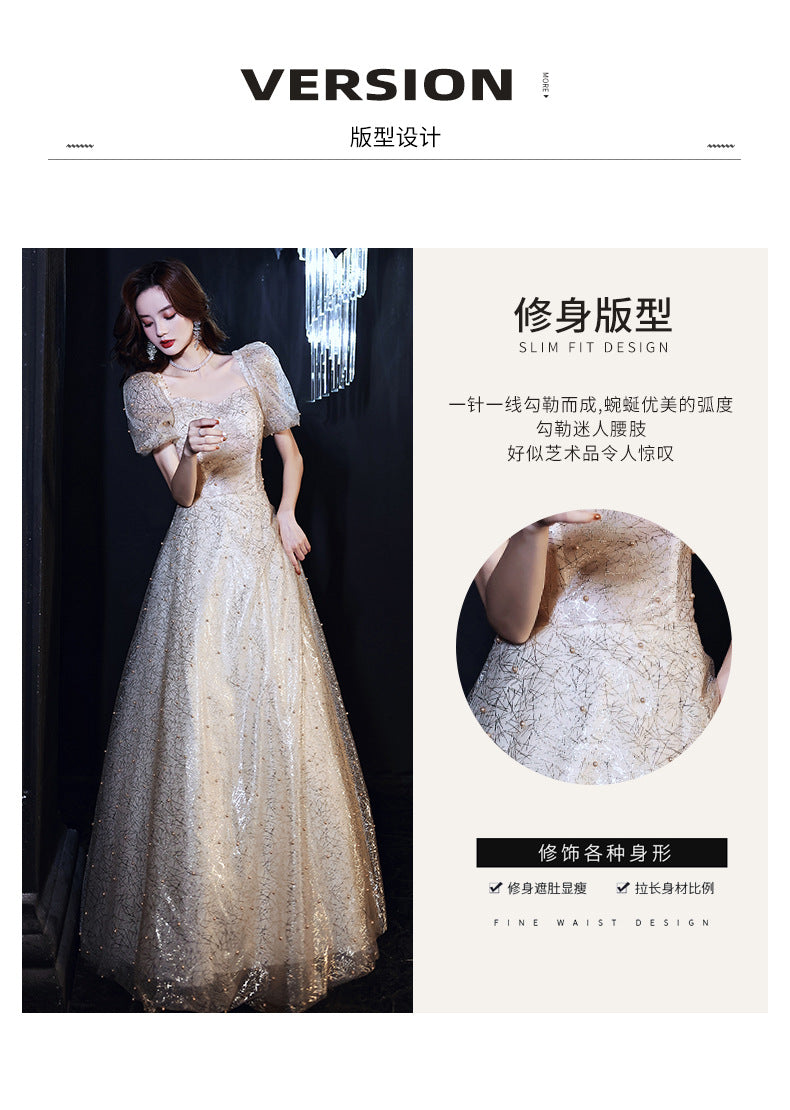 Banquet Evening Dress 2024 New Autumn Champagne Golden Princess Fairy Chorus Conductor Holding People Dress for Women