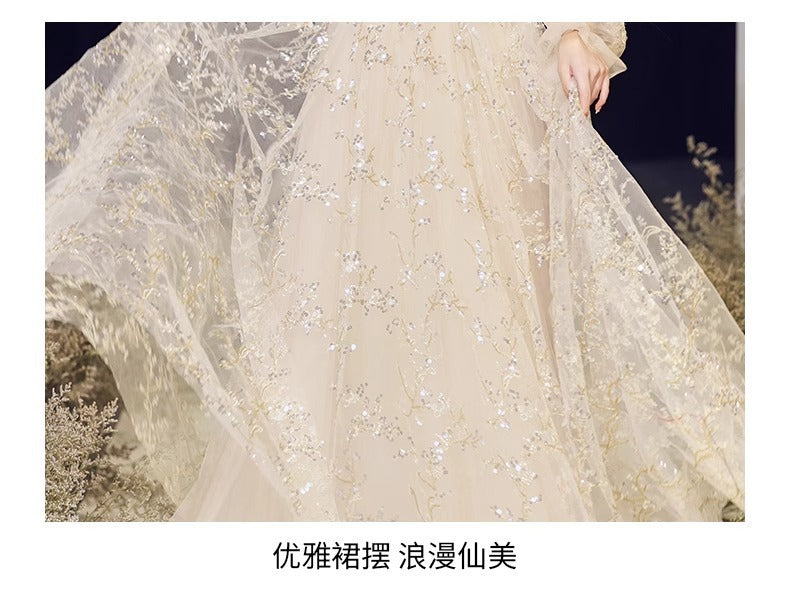 Banquet evening dress high-grade Champagne temperament host fairy dinner Annual Meeting dress long sleeve autumn women