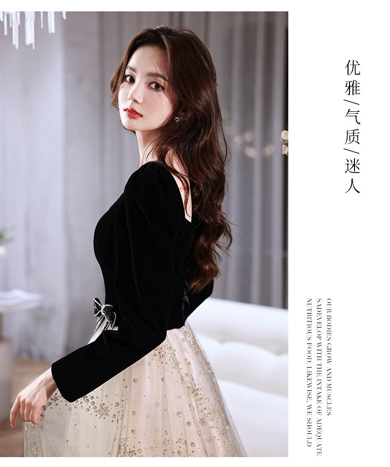 Black Evening Dress Banquet 2023 New Summer and Autumn Long Sleeve Elegant Annual Meeting Stunning Daily Dress Dress