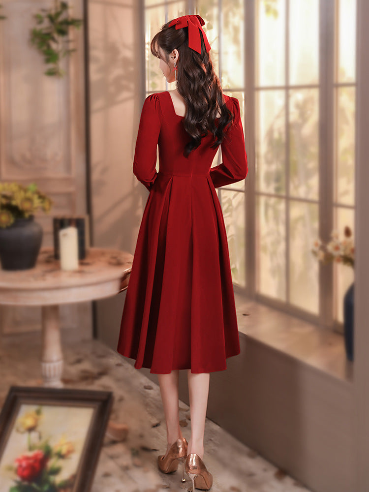 Toast Dress Bride 2024 New Autumn and Winter High-End Engagement Dress Back Door Slim Fit Slimming Long Sleeves Dress