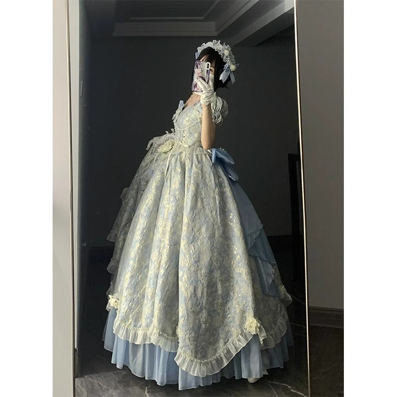 Blue Princess Dress Dress Lolita Dress Female Adult Ceremony Lolita Heavy Industry Trailing Pettiskirt Female Fashion