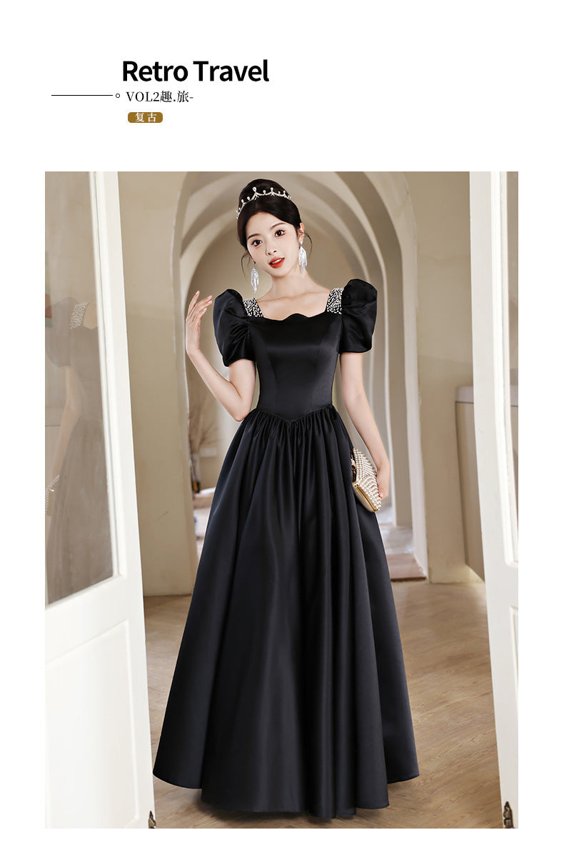 Black Evening Dress Women's Satin High Sense High-End Affordable Luxury Niche Banquet Adult Ceremony Temperament Host Art Test