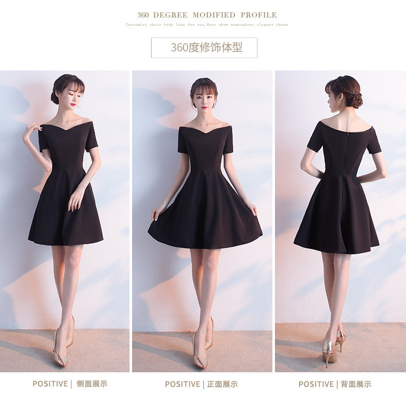 Banquet Evening Dress for Women, Short New Style, Slimming Elegant Princess Off-Shoulder Korean Version Bodycon Dress
