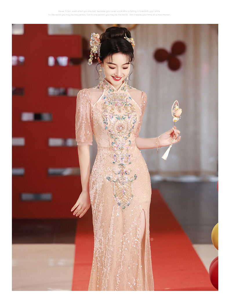 Chinese Toast Gown Bridal High Sense 2024 New Casual Dress for Wedding Day Back-to-Door Banquet Engagement Dress Winter