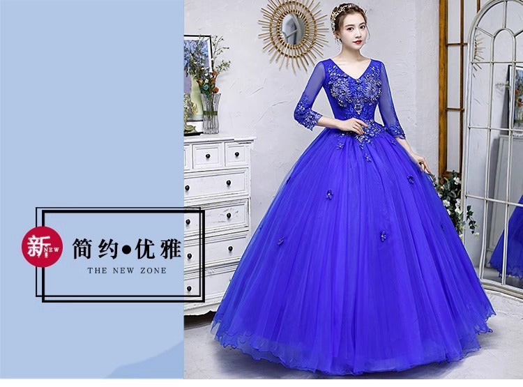 Colored Mesh Annual Meeting Host Performance Student Vocal Solo Art Exam Clothing Pettiskirt Long Evening Dress Female Autumn and Winter