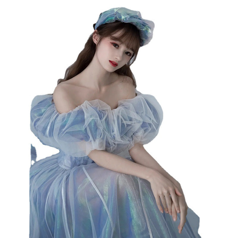 Haze Blue Fairy Evening Dress for Women Banquet Host Socialite Birthday New Elegant Dignified Evening Party Dress