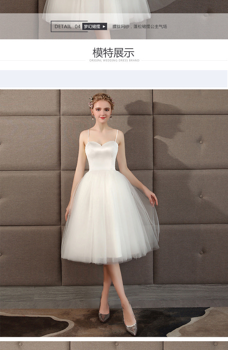 Bridal Bridesmaid Dress Spring New White Wedding Dress Strap Short Photo Light Wedding Dress Graduation Season Photoshoot Women