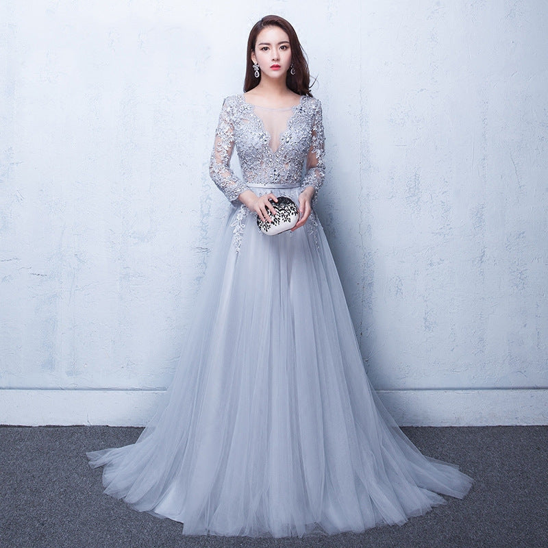 Evening Dress 2024 New Banquet Dignified Elegant Figure Flattering Long Sleeve Party Host Dress Long