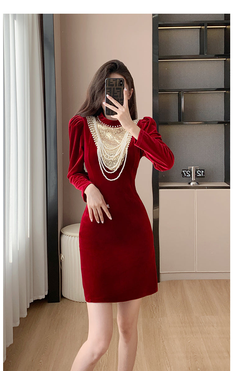 Toast Dress Bride 2023 Winter New Velvet Long Sleeves Engagement Evening Dress Women's High-Grade Host Dress