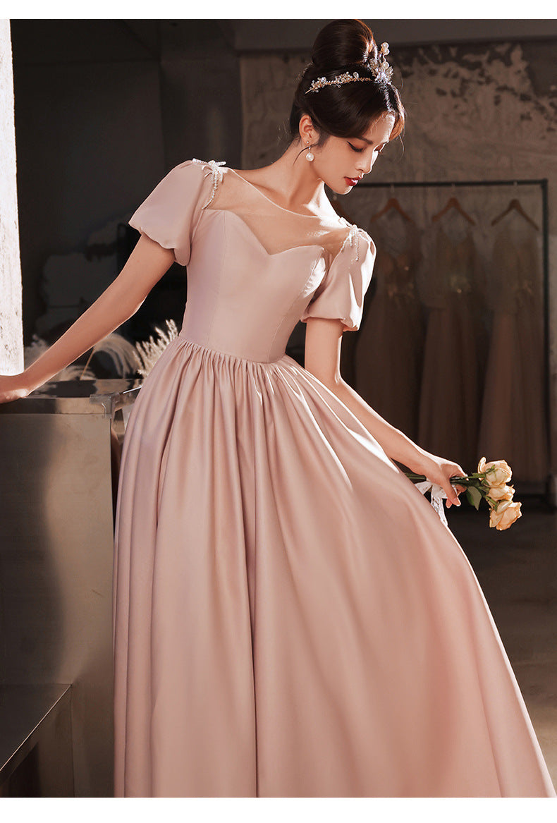 Pink Little Evening Dress Female High-End Banquet Temperament Entry Lux Senior Sense Niche Host Annual Meeting Vocal Music Art Test