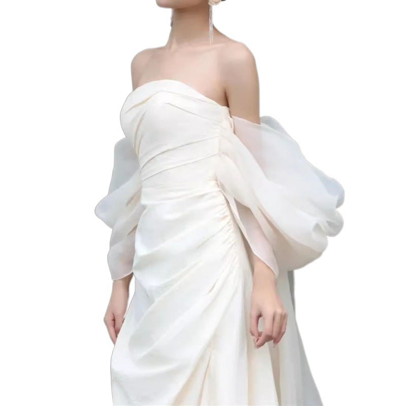 French Light Wedding Dress Bridal Outdoor Travel Shooting Dress Light Luxury Minority High-End Welcome Yarn Toast Dress