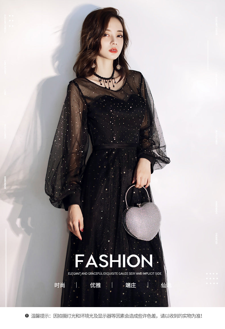 Long Sleeve Evening Dress 2024 New High-End Elegant Elegant Banquet Noble Temperament Long Black plus Size Slimming