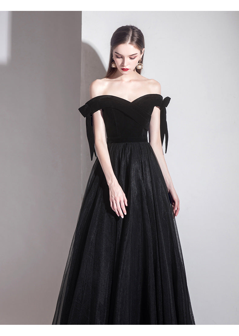 off-Shoulder Black Evening Dress Female 2024 New Sexy Aura Queen Banquet Modern Temperament Slimming Long